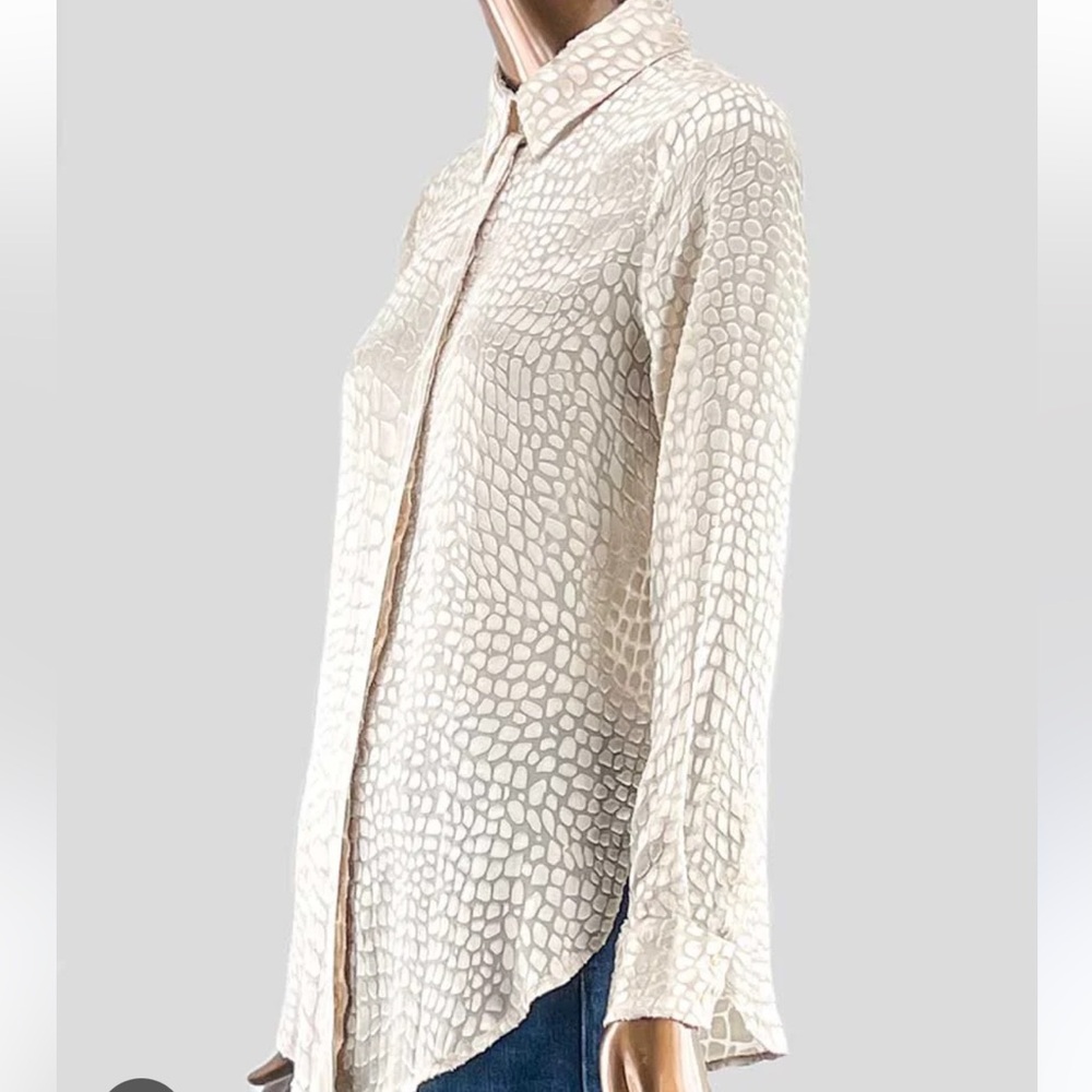 Haute Hippe Chic Almost Sheer Beige Patterned silk / rayon blend Shirt
